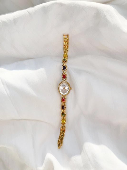 Vintage Women’s Gemstone Watch | Dainty Gold Wrist Watch | Timeless Gemstone Watch for Women | Gift for Her, Mom, Girlfriend | Birthday Gift